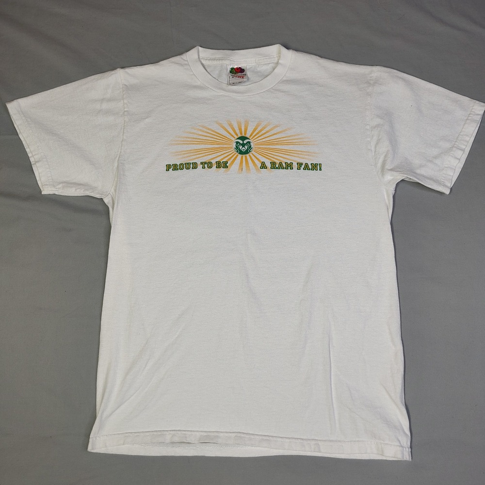 VINTAGE CSU Colorado State Rams T-Shirt Mens Medium White Proud Ram Fan NCAA Y2K